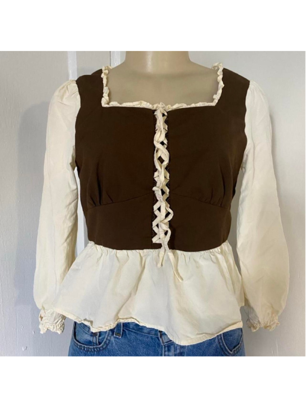 Brown and cream blouse with